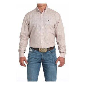 Cinch Men's XL Long Sleeve Classic Basketweave Print Button Shirt Pink